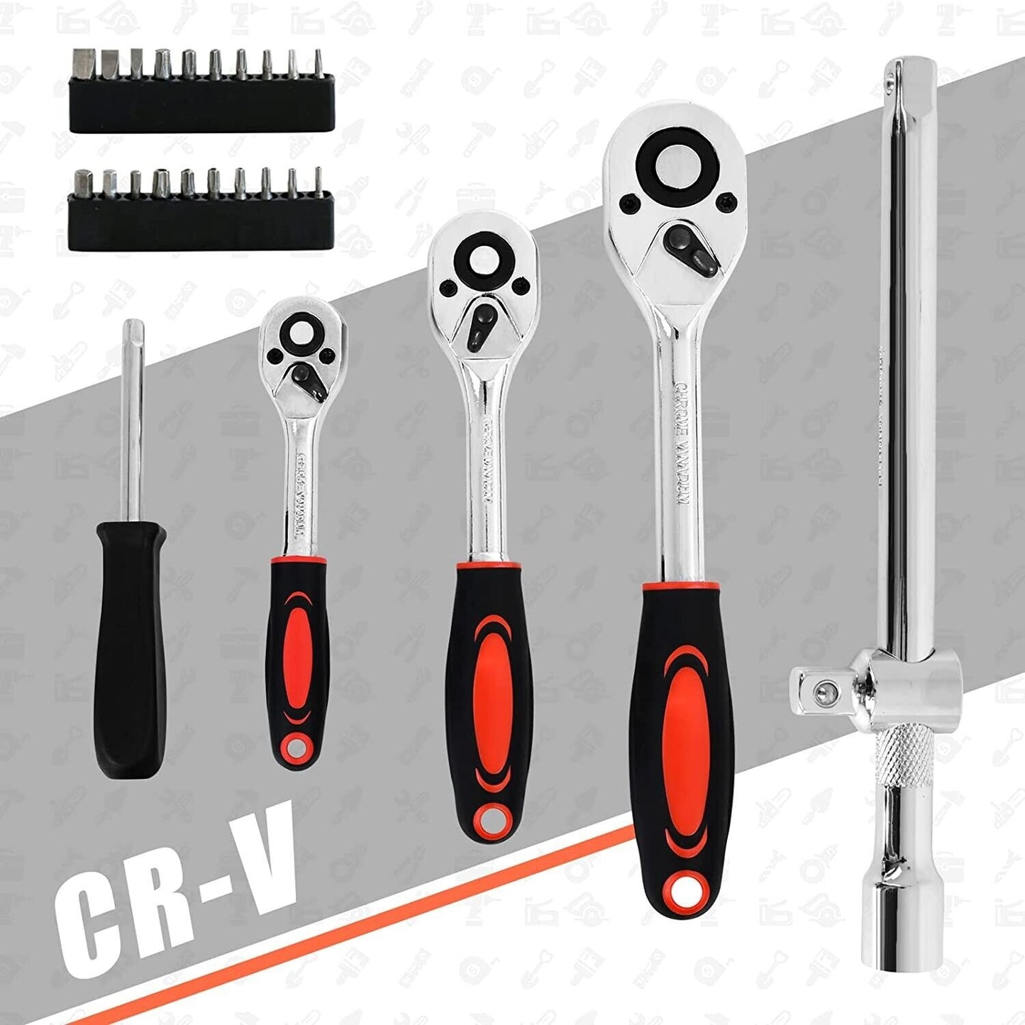 Ratchet Spanner Socket Set 1/2" 1/4" 3/8" Tool Kit Wrench Toolbox 172 Pcs