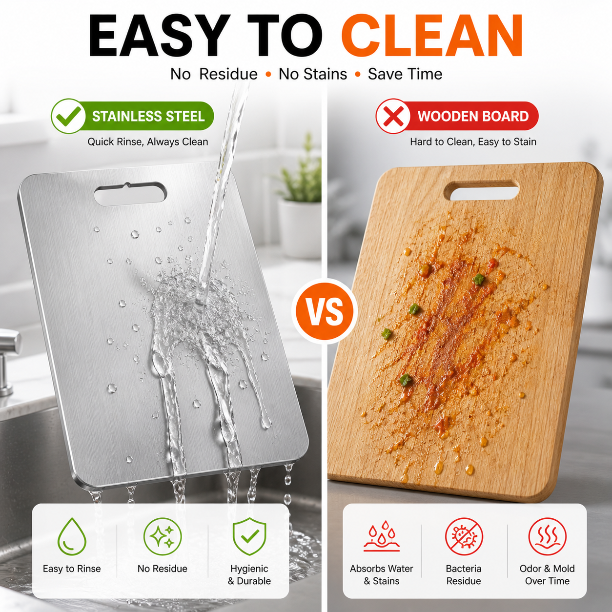 3PCS Metal Cutting Board Set Double Sided Kitchen Chopping Boards