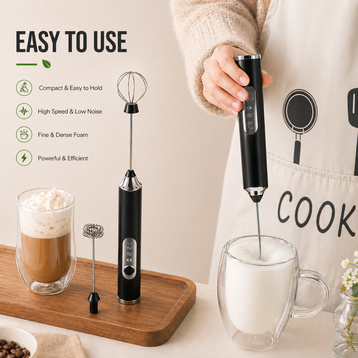 USB Rechargeable Milk Frother Handheld Coffee Foam Maker 3 Speed Electric Whisk