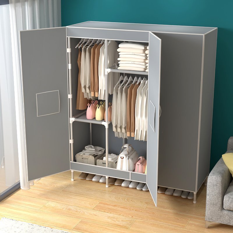 Wardrobe Three Door Nultifunctional Storage Folding Assembly Portable Closet