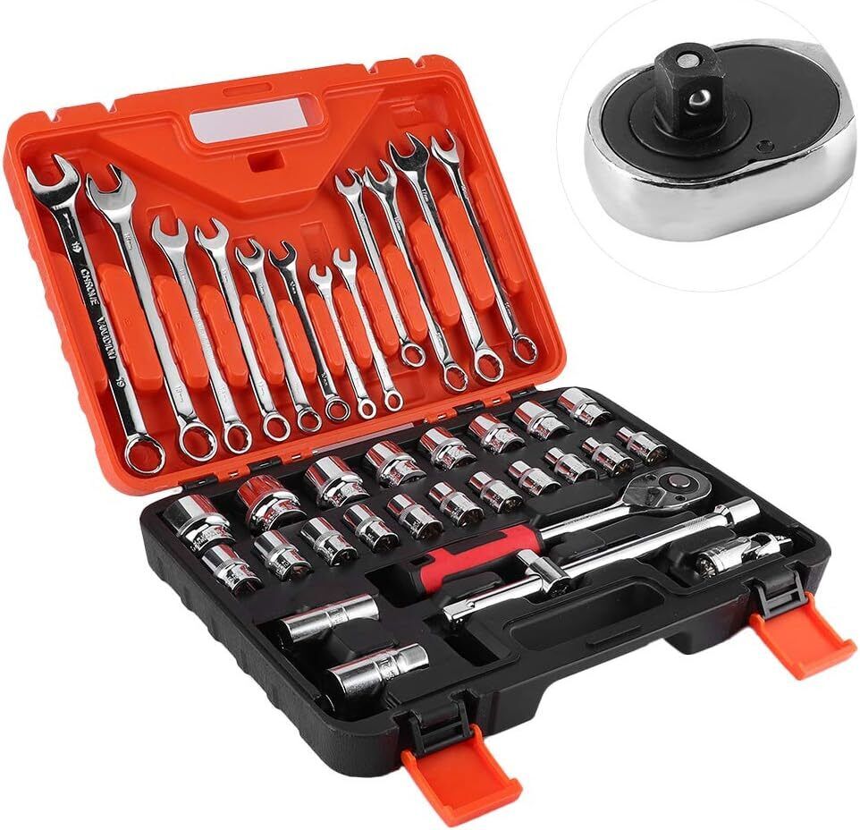 37x Combination Spanner Set Portable Impact Socket Set Socket Wrench Ratchet Set