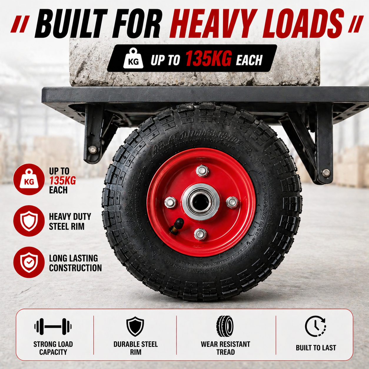 2 X 10" HAND TROLLEY WHEEL PNEUMATIC AIR 3.50-4 HEAVY DUTY DOUBLE HUB 20MM