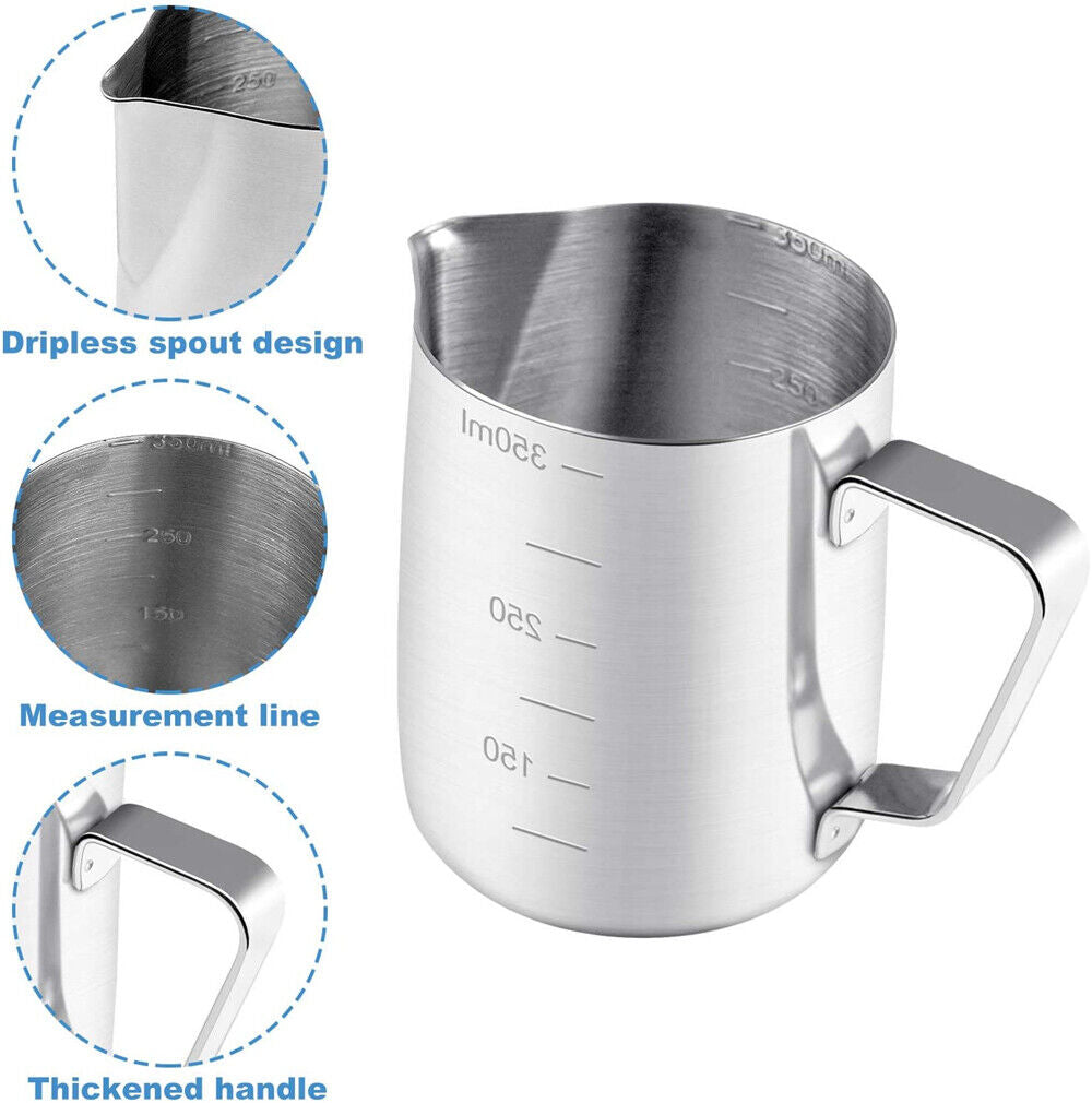 Milk Jug Frother Coffee Latte Stainless Steel Container Pitcher Mug Cup Art Pen