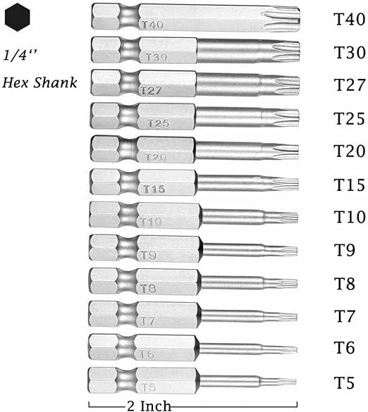 Torx Head Magnetic Screw Driver Bit Set 12pc Hex Shank Impact Power Tamper Proof