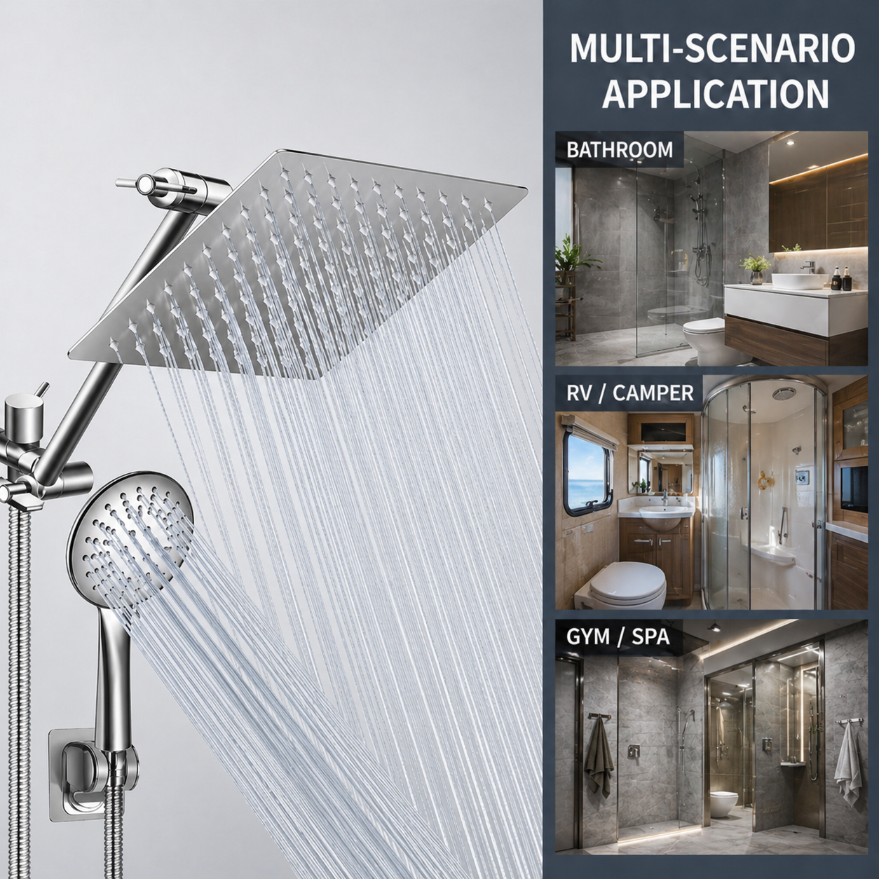 new rain shower head 8 inch handheld spray combo with ON/OFF Pause Switch