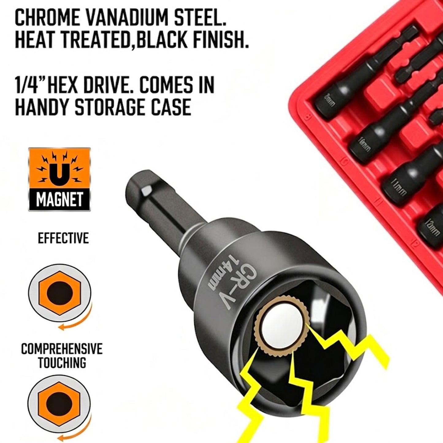 Magnetic Impact Nut Driver Set 15Pcs SAE & Metric 14 Inch Quick Change