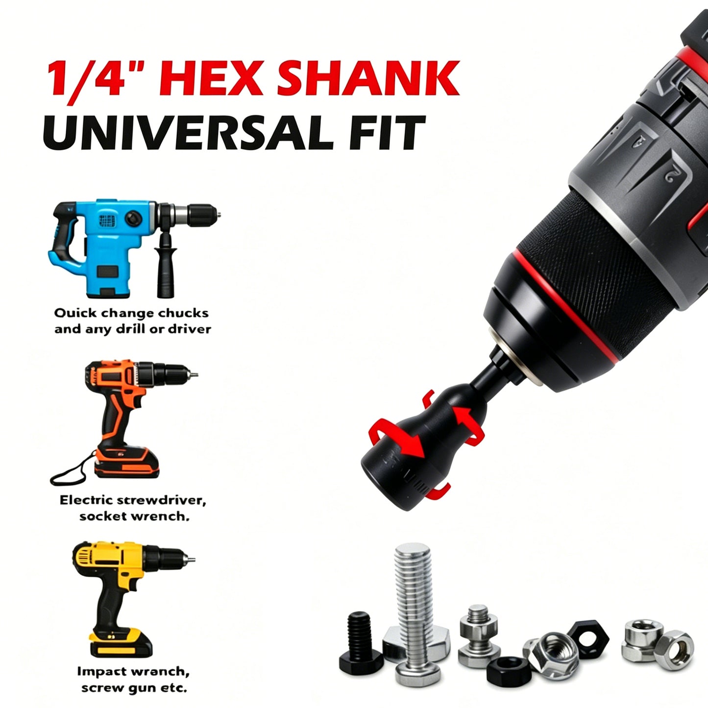 Magnetic Impact Nut Driver Set 15Pcs SAE & Metric 14 Inch Quick Change
