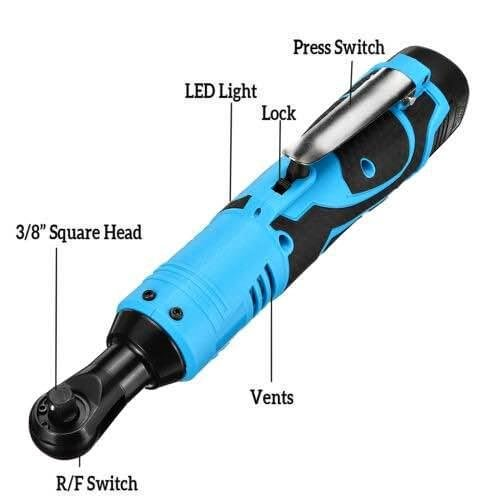 Cordless Electric Ratchet Right Angle Wrench Tool 3/8'' 18V 90° 100Nm +Battery