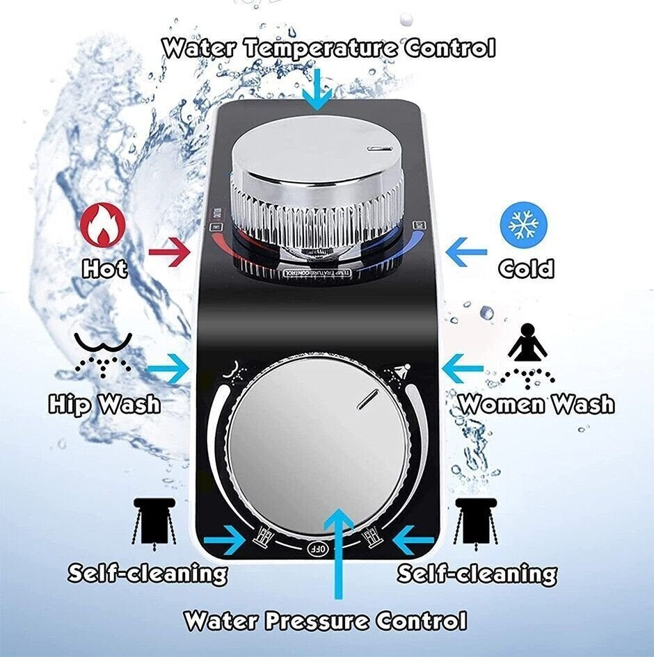 Bidet Toilet Seat Dual Nozzles Self-Cleaning Wash Hot Cold Mixer Water Sprayer