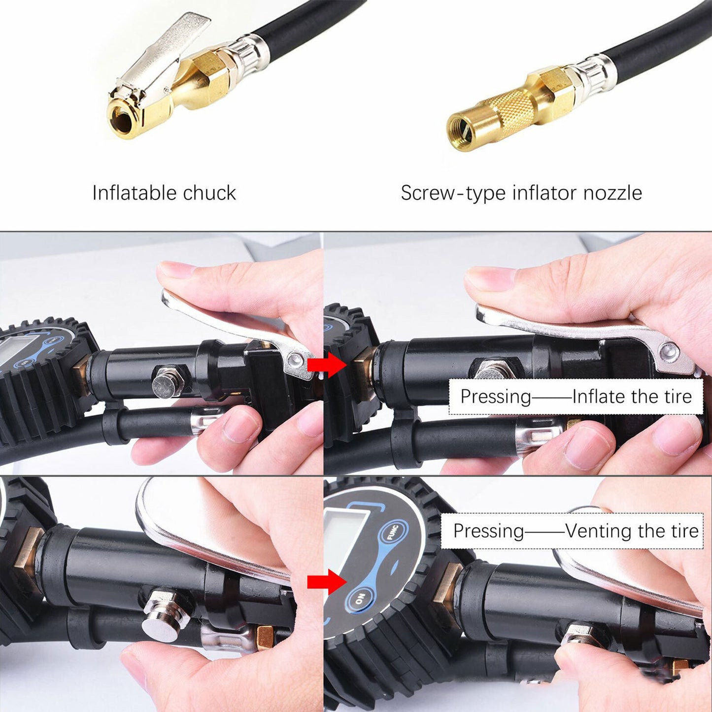 LED Digital Tyre Inflator Car Air Pressure Tire Gauge PSI Hose A Car Motorcycle