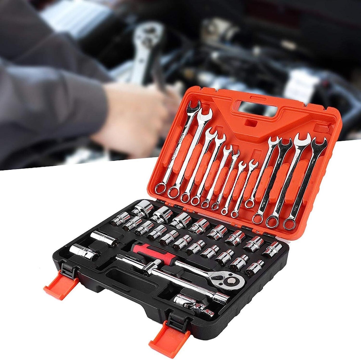 37x Combination Spanner Set Portable Impact Socket Set Socket Wrench Ratchet Set