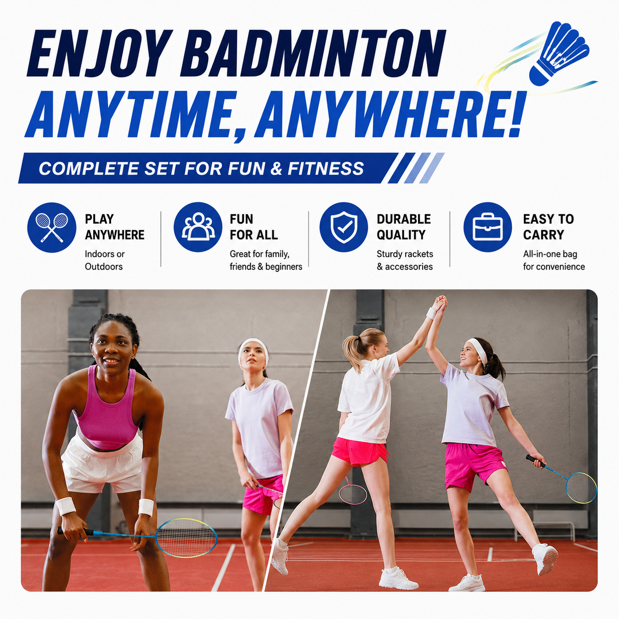 Professional Badminton Racquet Set 4 Player Racket Shuttlecock Net Bag DF
