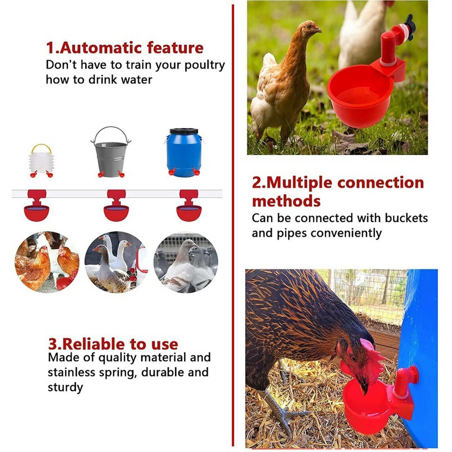 Automatic Chicken Water Cup Waterer Poultry Drinking Bowl Feeder Drinker