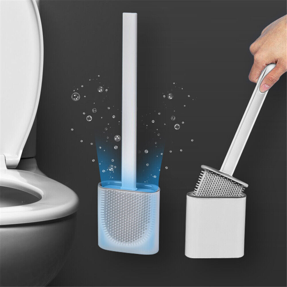 Toilet Brush Holder Cleaning Scrubber Silicone Head Cleaner