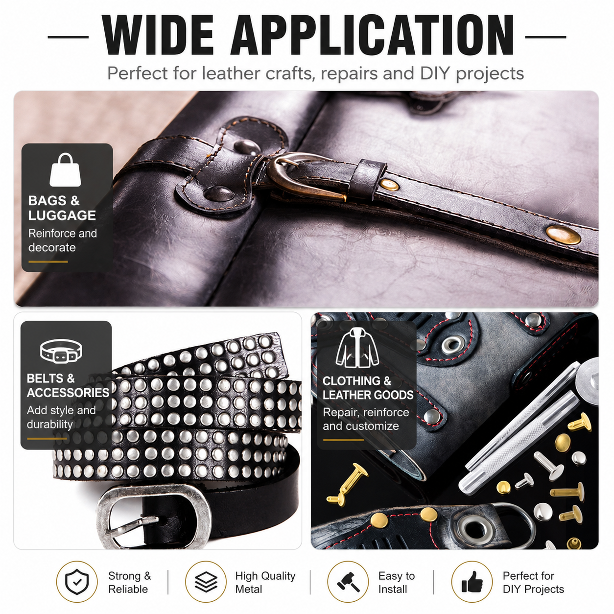 484PCS Double Cap Leather Rivet Kit Metal Studs Punch Tool Set DIY