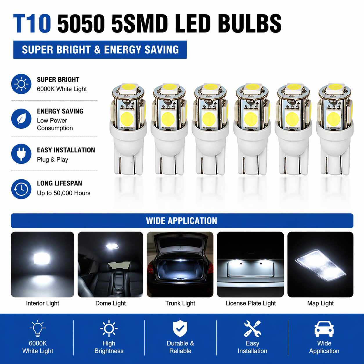 42PCS Car Interior LED Light Kit T10 1157 Festoon Dome Map White 12V