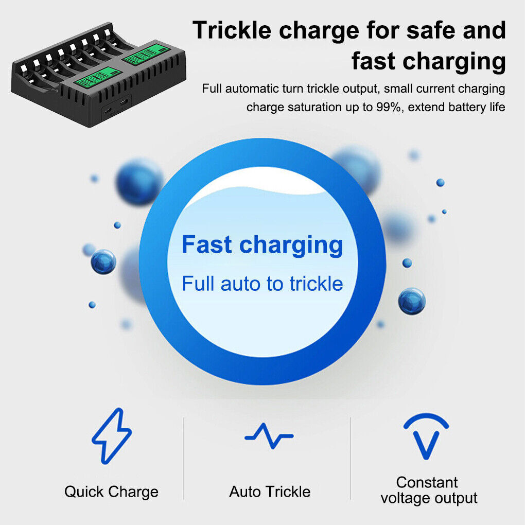 8 Slot Smart Battery Charger for AA/AAA Rechargeable Batteries LCD Display AU