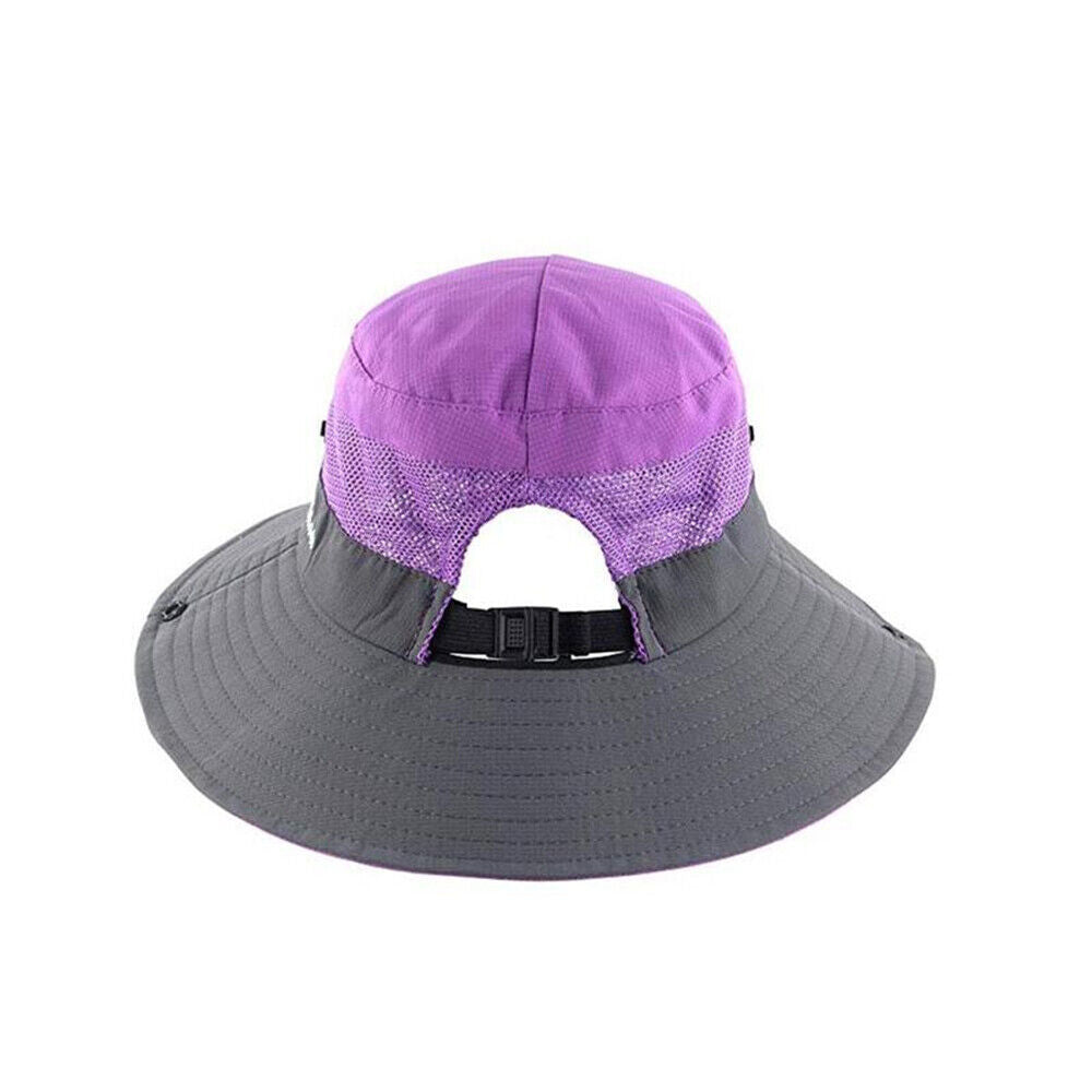 Women Wide Brim Ponytail Hat Sun Protect Visor Summer Beach Floppy Cap Anti UV