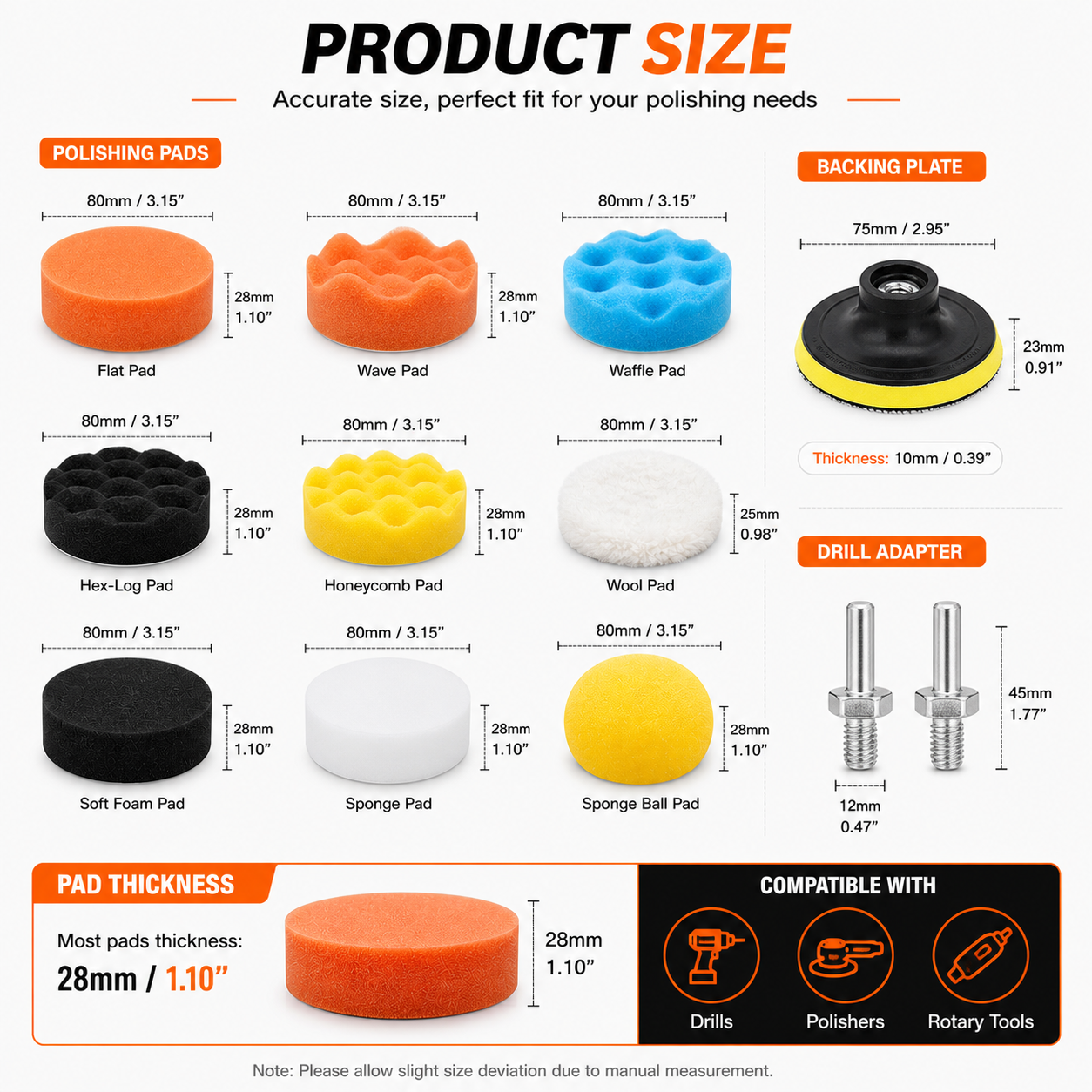22pcs 3" Buffing Waxing Polishing Sponge Pads Kit Set For Car Polisher Drill