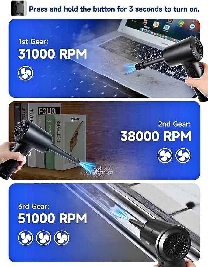 51000RPM Cordless Air Duster Compressed Air Blower Computer Cleaning Cleaner