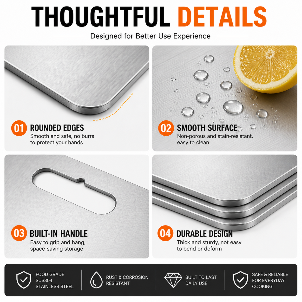 3PCS Metal Cutting Board Set Double Sided Kitchen Chopping Boards