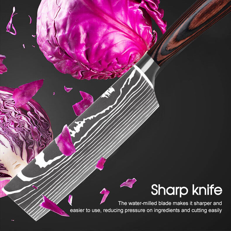 8 PCS Kitchen Knives Set Stainless Steel Japanese Damascus Pattern Chef Knife