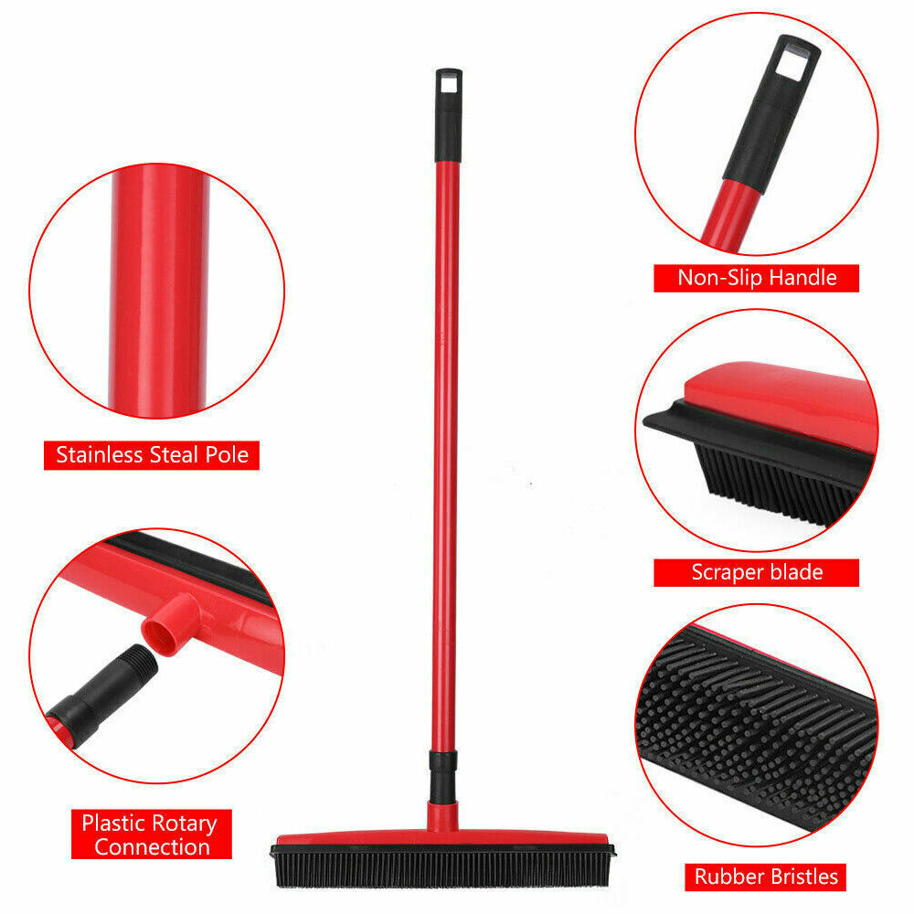 Rubber Broom For Dog Cat Pet Hair Car Windows Handle Sweeper Squeegee Floor NEW