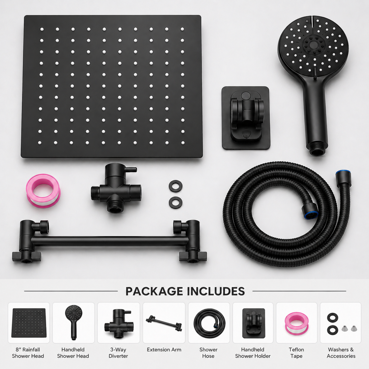 new rain shower head 8 inch handheld spray combo with ON/OFF Pause Switch