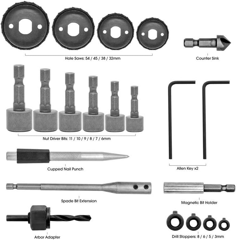 246pcs Drill Bit Set Tool Combination Kit Woodworking Flat Drill Bits