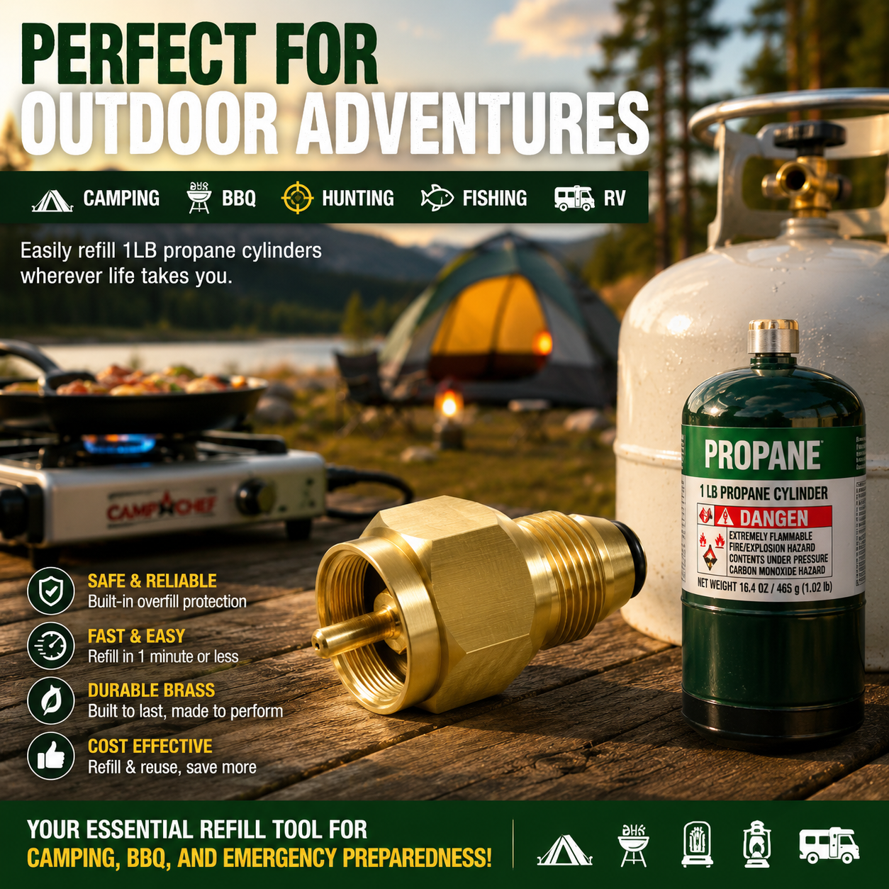 BBQ Propane Gas Refill Adapter 1Lb Cylinder Tank Coupler Heater Bottle Tool