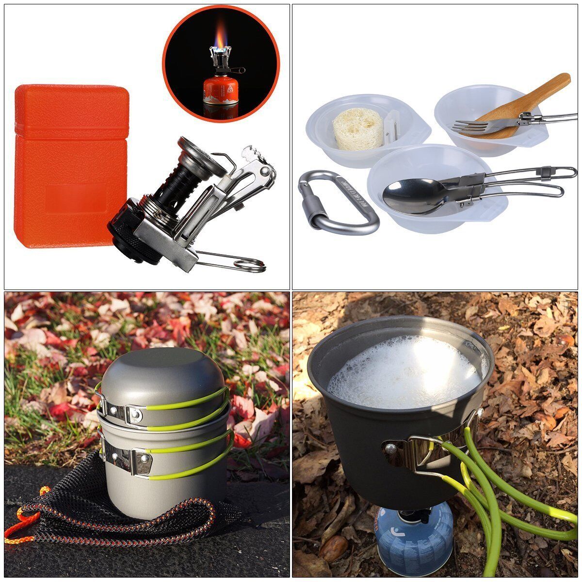 Outdoor Portable Camping Cookware Set Hiking Cooking Pot Gas Stove Tableware Kit