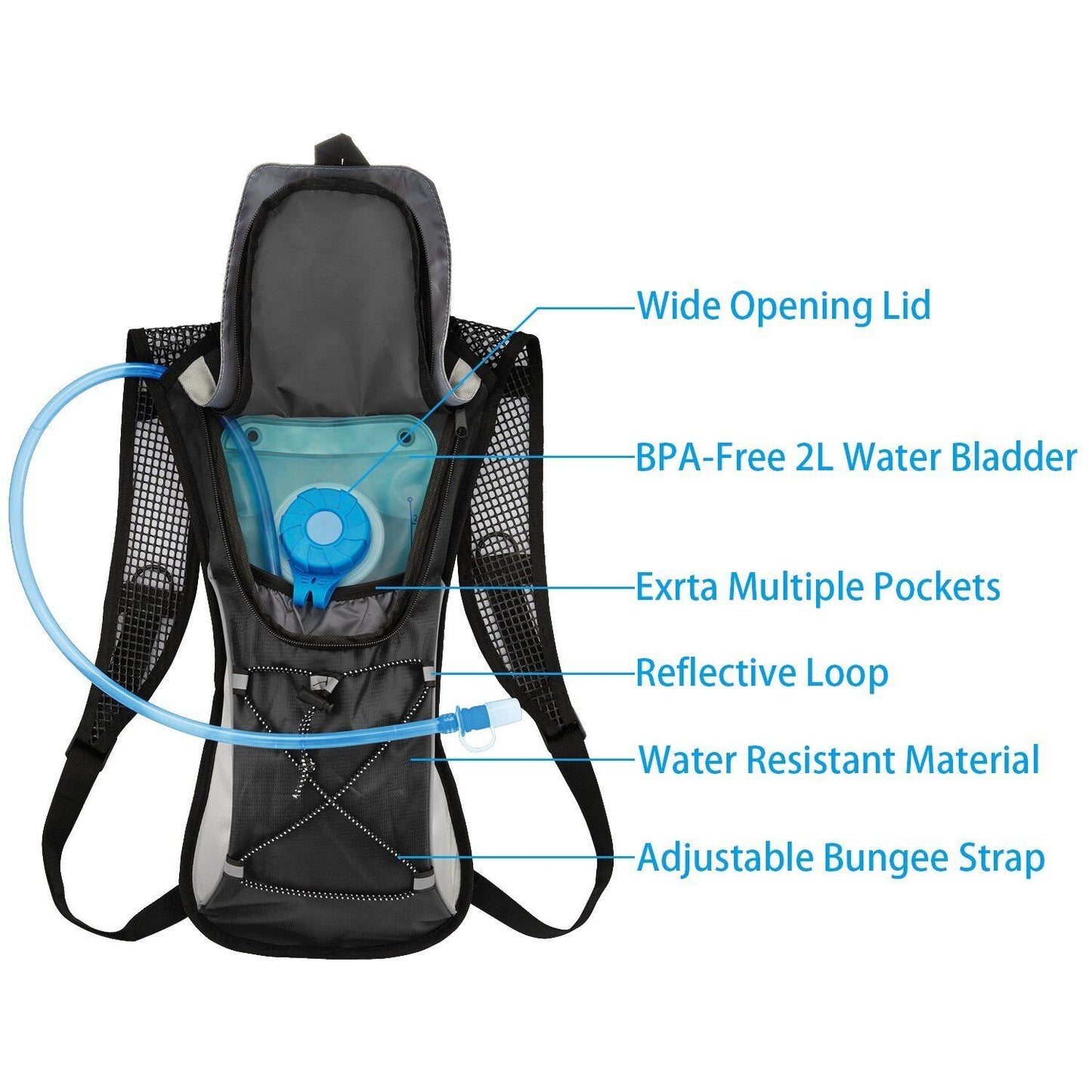 Hydration Pack + 2L Water Bag Hiking Camping Bicycle Backpack Bladder Cycling