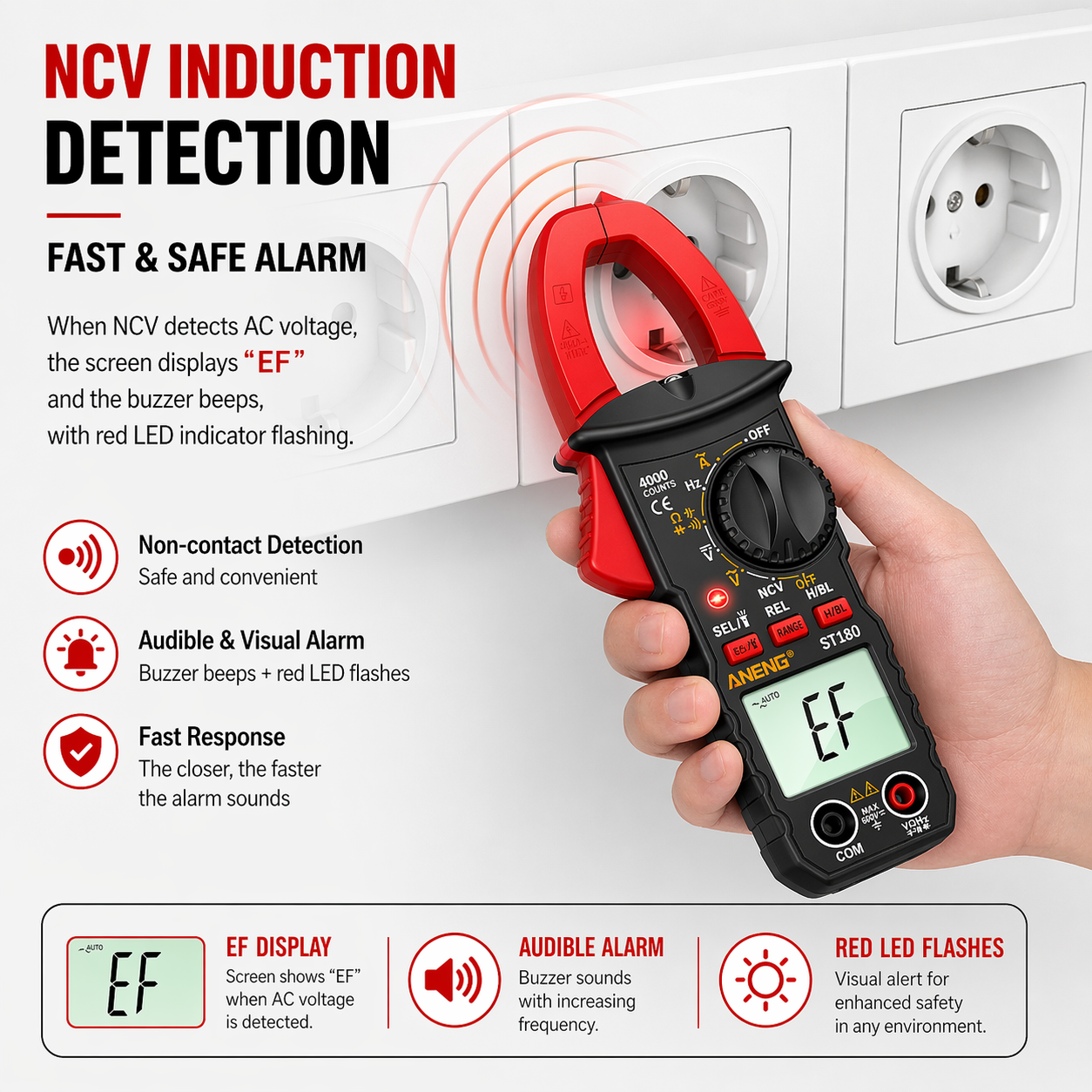 Smart Clamp Meter 4000 Counts 24mm Jaw Digital Multimeter Tester