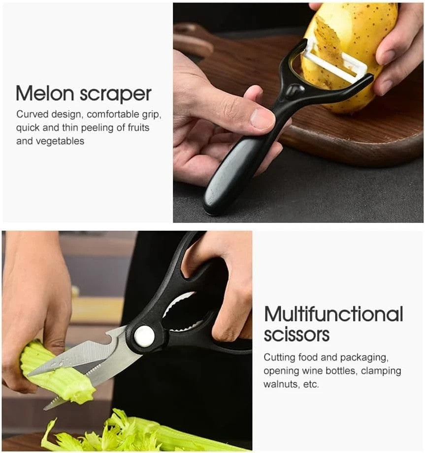 6 Pcs Kitchen Knife Set – High Carbon Steel, Ergonomic Handles, Cleaver & Shears