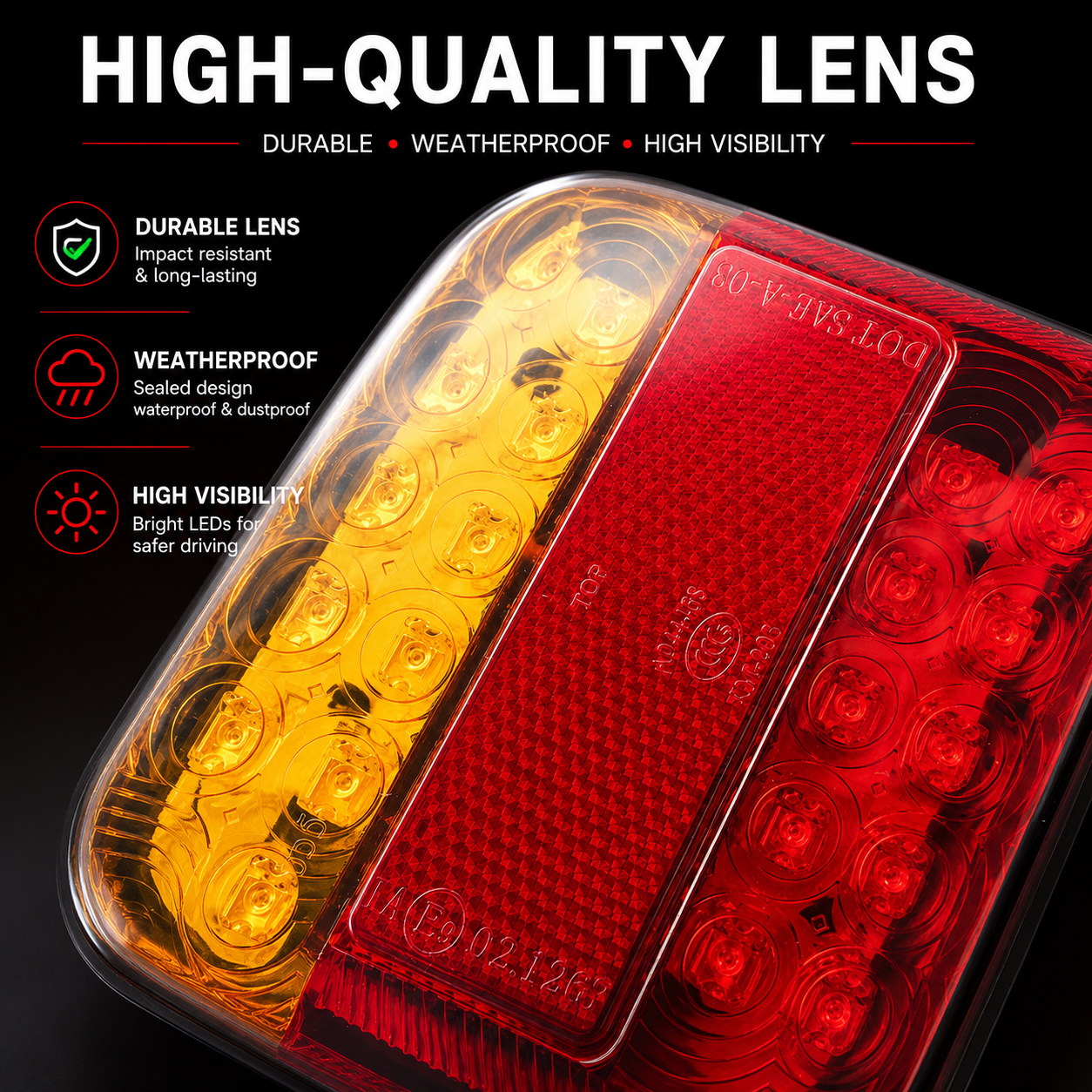 2x 12V Square LED Tail Lights Stop Reverse Indicator Trailer Boat Ute