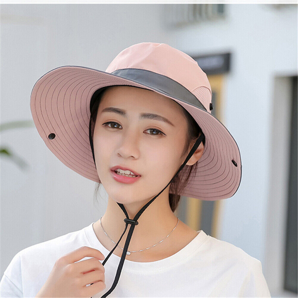 Women Wide Brim Ponytail Hat Sun Protect Visor Summer Beach Floppy Cap Anti UV