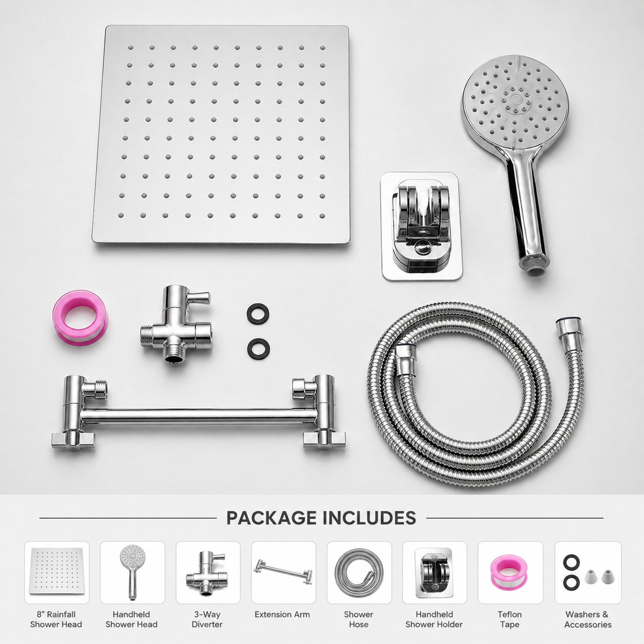 new rain shower head 8 inch handheld spray combo with ON/OFF Pause Switch