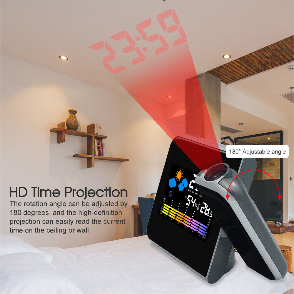 Smart Digital LED Projection Alarm Clock Temperature Time Projector LCD Display