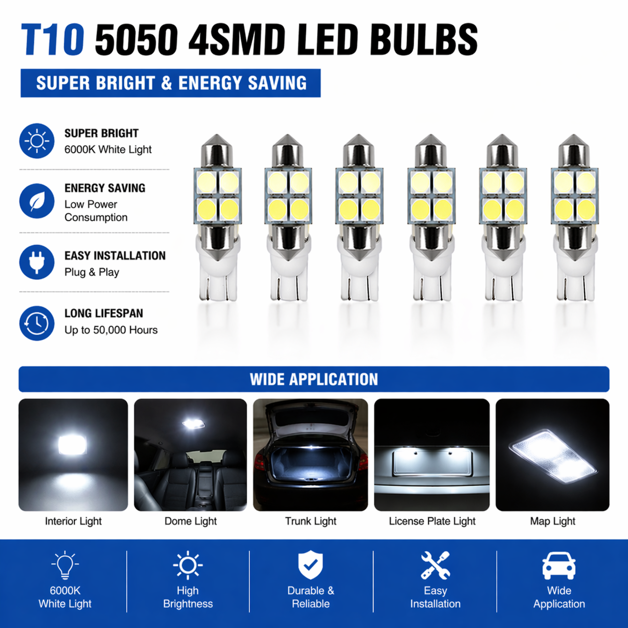 42PCS Car Interior LED Light Kit T10 1157 Festoon Dome Map White 12V