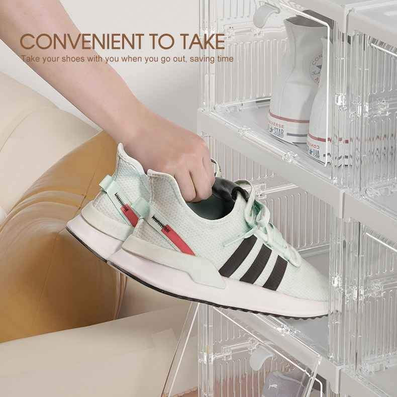 6 Layer Shoe Box Storage Case Clear Boxes Foldable Stackable Transparent Organizer for Size 48