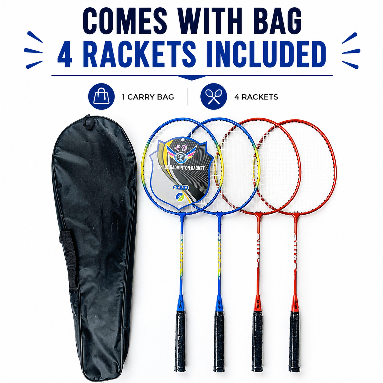 Professional Badminton Racquet Set 4 Player Racket Shuttlecock Net Bag DF