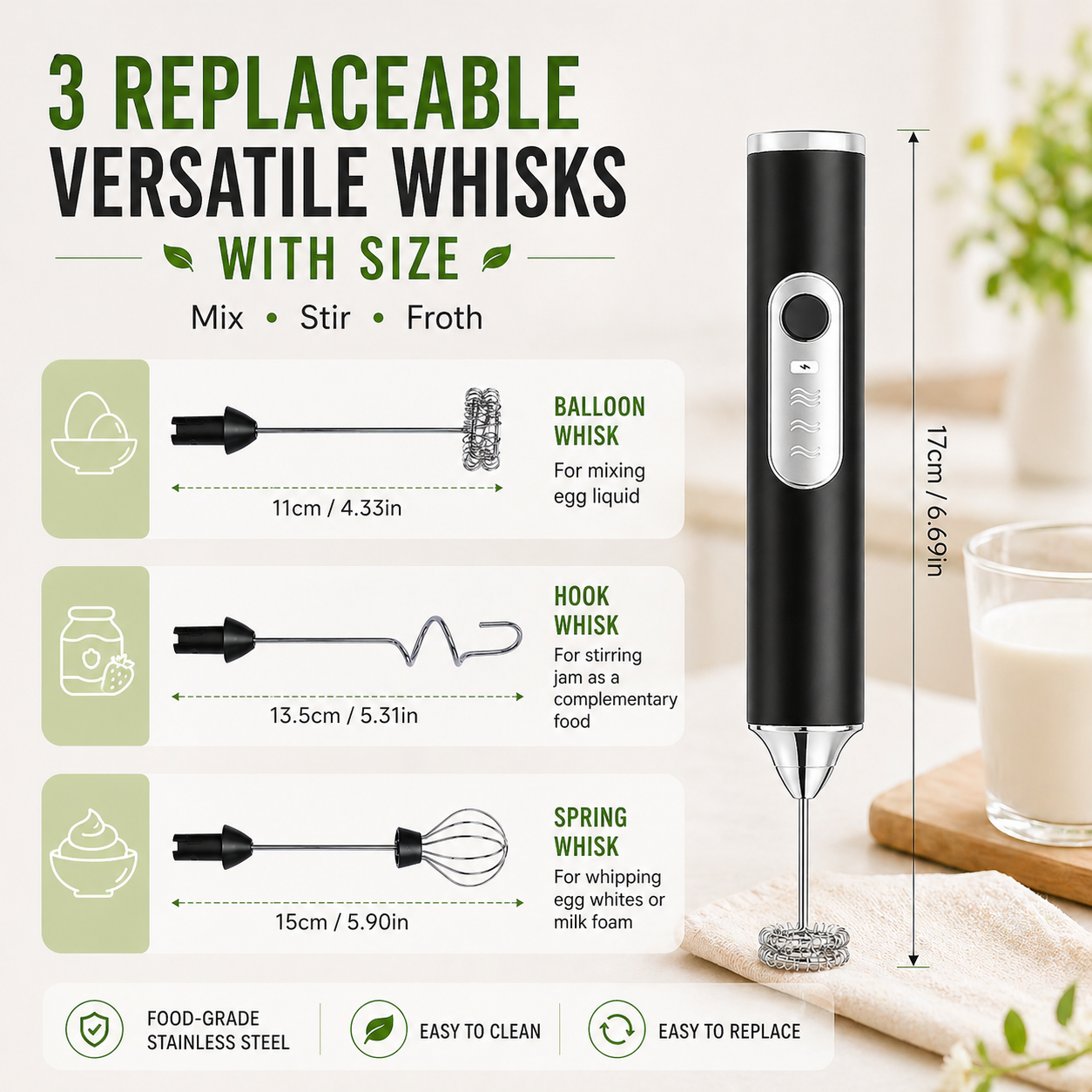 USB Rechargeable Milk Frother Handheld Coffee Foam Maker 3 Speed Electric Whisk