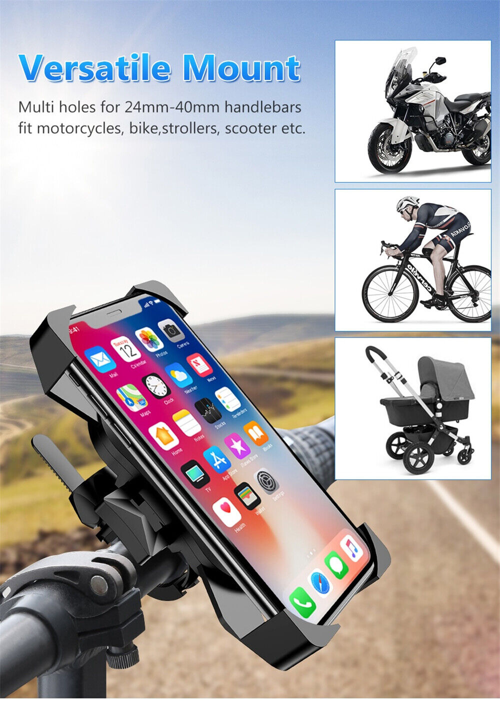 360° Universal Bike Phone Mount GPS Holder MTB Motorcycle handlebar Pram Cradle