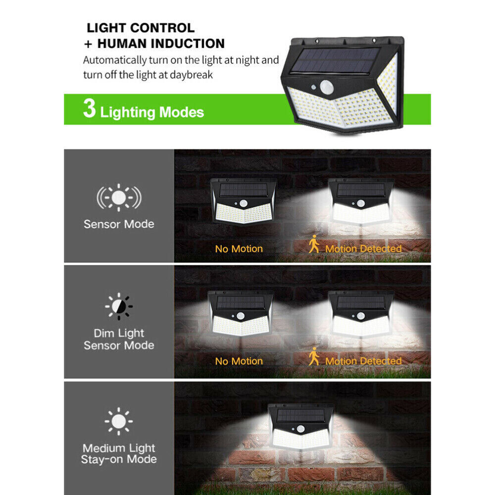 212 LED Solar Powered PIR Motion Sensor Light Garden Outdoor Security Lights