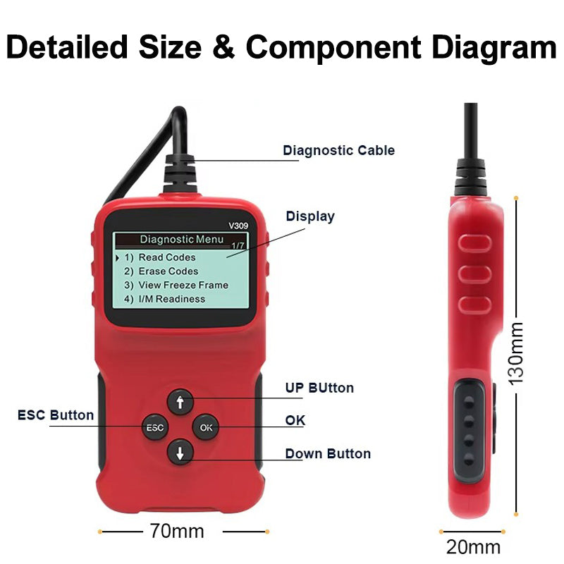 V309 OBD2 Scanner Car Engine Code Reader Diagnostic Tool Check Engine Light