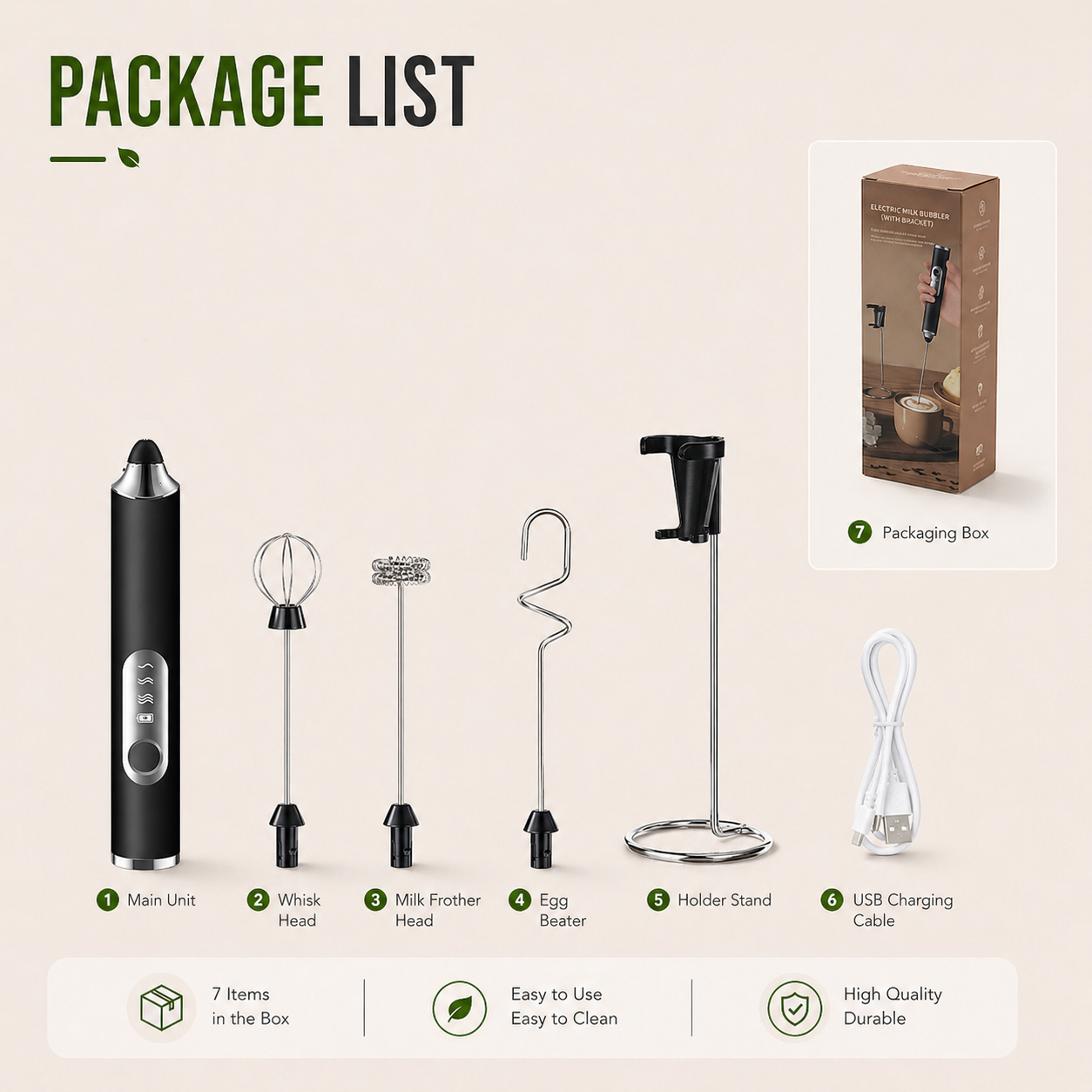 USB Rechargeable Milk Frother Handheld Coffee Foam Maker 3 Speed Electric Whisk