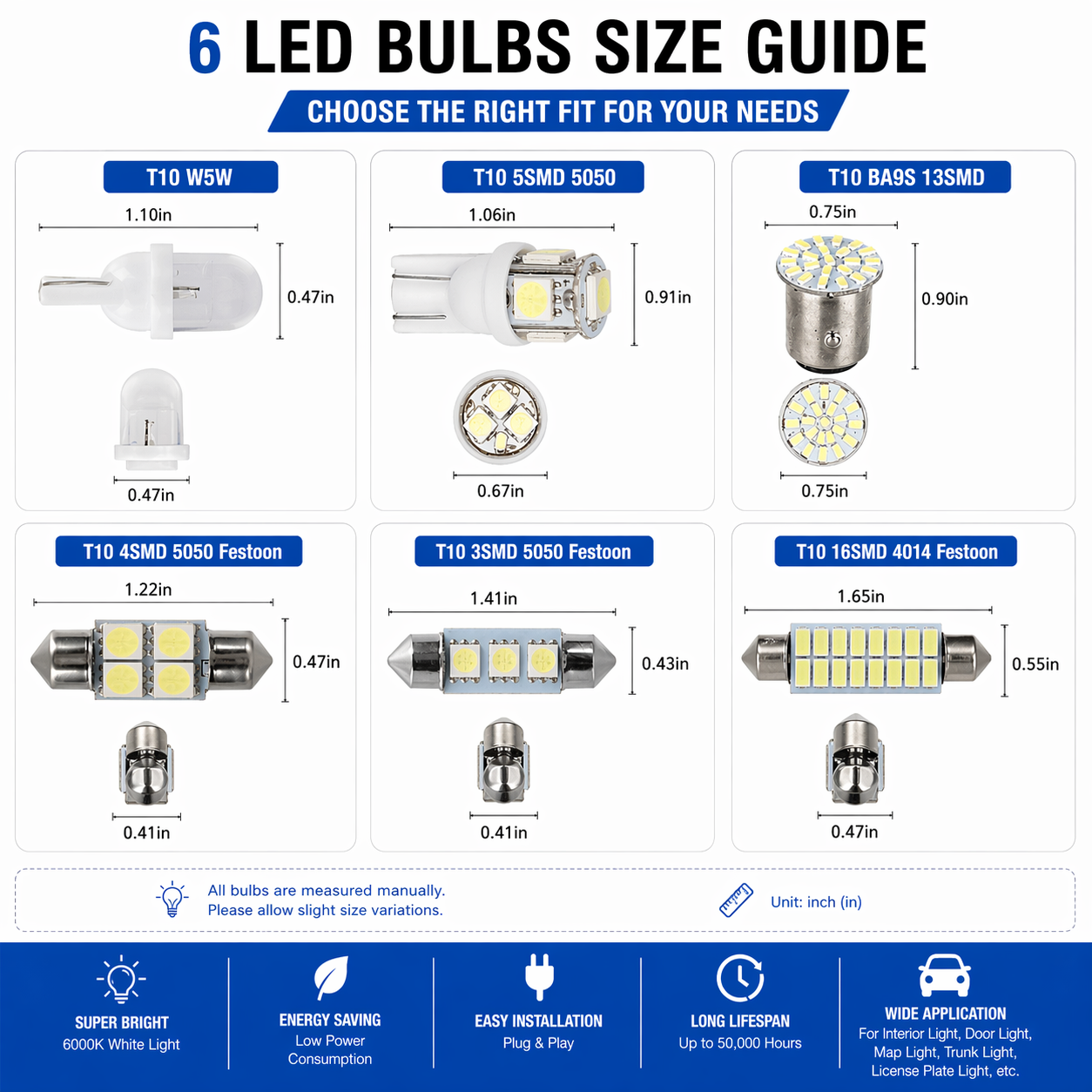 42PCS Car Interior LED Light Kit T10 1157 Festoon Dome Map White 12V