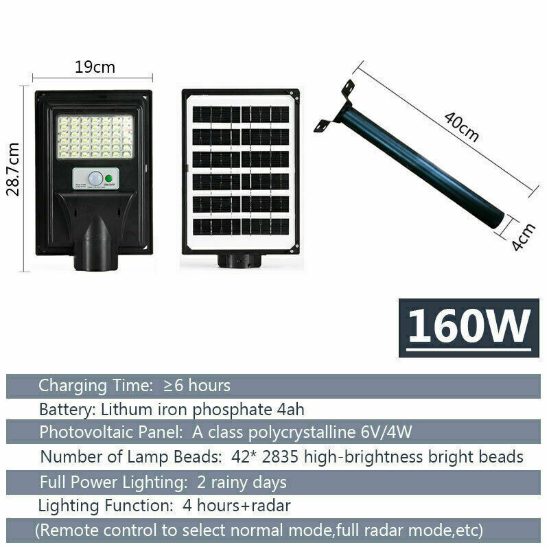 Solar Street LED Light 160W/320W/480W Radar Sensor Remote Outdoor Wall Lamp