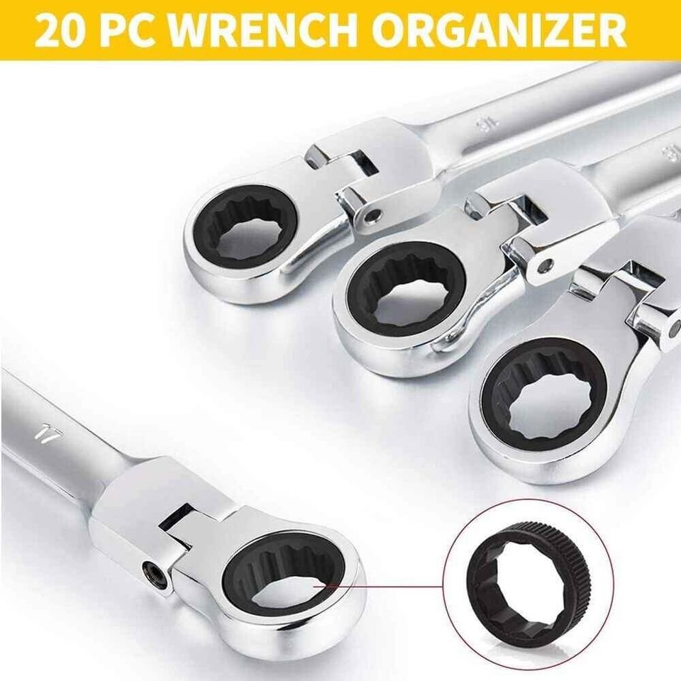 20-Piece SAE and Metric Ratcheting Combination Wrench Set