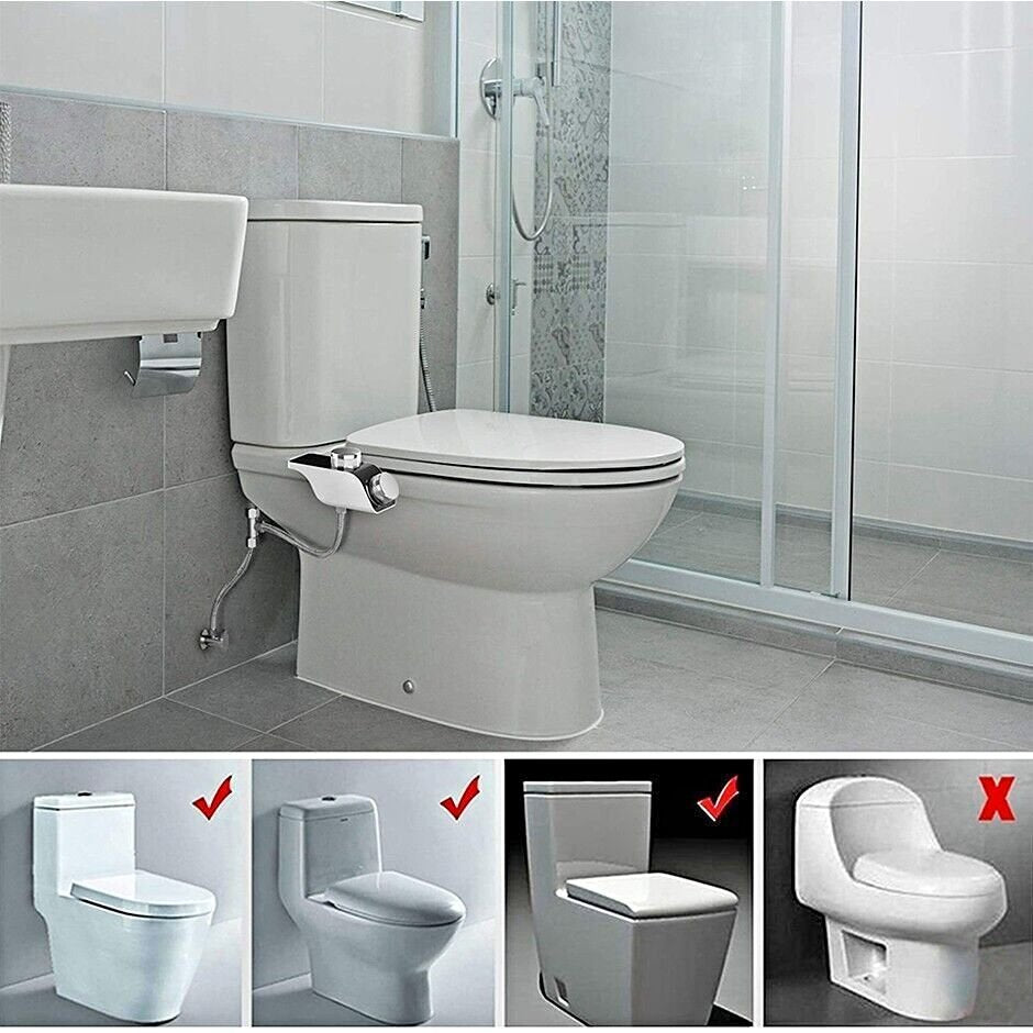 Bidet Toilet Seat Dual Nozzles Self-Cleaning Wash Hot Cold Mixer Water Sprayer